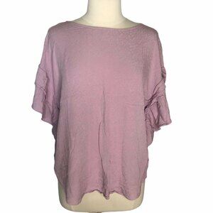 Chicos Blouse Shirt Size 3 16/18 Pink Ruffle Sleeves Textured Summer